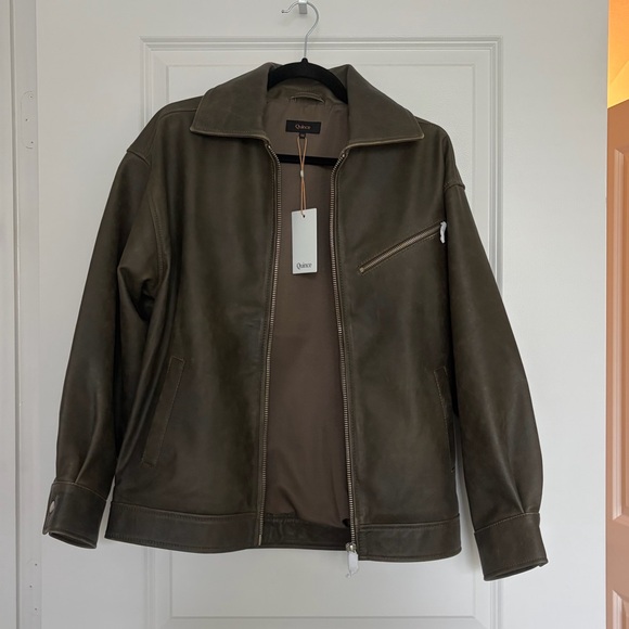 Quince 100% Leather Oversized Bomber Jacket | XS | Distressed Brown | MSRP: $250 - Picture 9 of 13